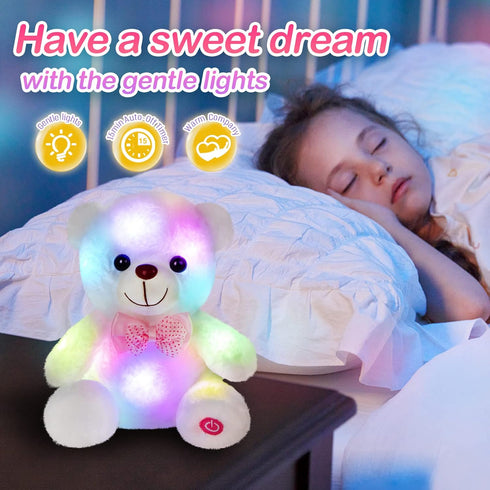 BSTAOFY Light up Mother's Day White Teddy Bear, 8" LED Stuffed Animal Soft Nightlight Glow Bear