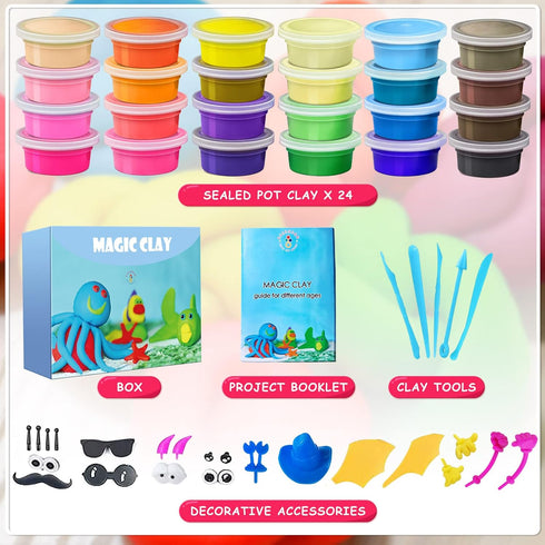 24 3-12 Modeling Clay Kit - Colors Air Dry Clay DIY Molding Clay with Tools, Kids Art Crafts Gift for Boys & Girls Age