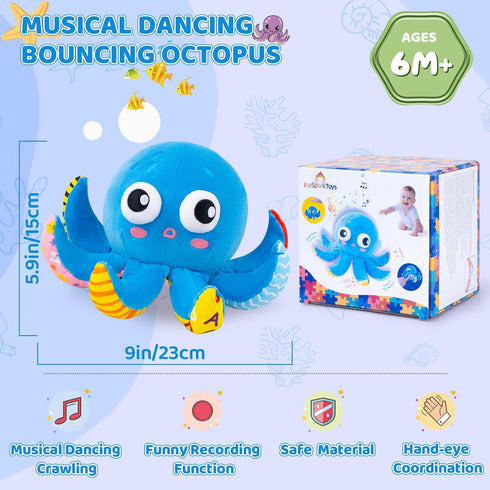 JoySpark Toys 6-12 12-18 50 1-2 Tummy 1 Baby Toys Months, Musical Crawling Toys Bouncing Dancing Octopus Plush Toys