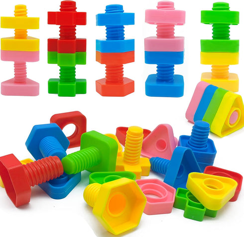 Jumbo Nuts and Bolts for Toddlers - 40 Pcs Screw Toys with Storage Tote and Book - Occupational Therapy Shape Sorter