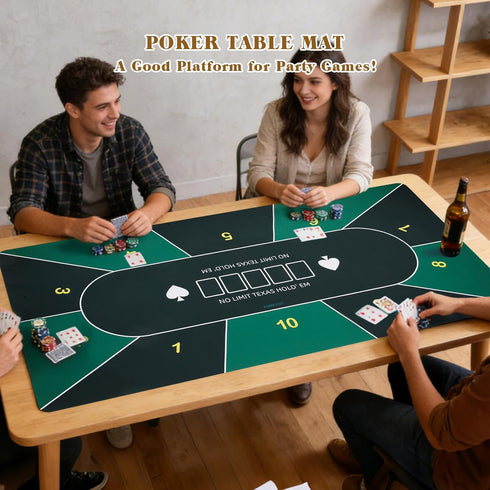 YOMEYOT 70"x35" 10 Poker Table Top Mat Blackjack Poker Mat with Non Slip Rubber Backing and Carry Bag for Home Poker