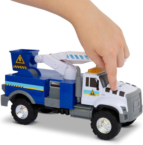 12" 3+ Mighty Fleet Rescue Force Tough Cab Cherry Picker Toy Truck - Realistic Lights & Sounds, Movable Cherry Picker