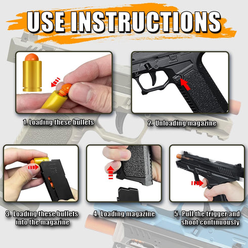 8+ Automatic Shell Ejecting Toy Gun Pistol, Soft Bullet Toy Gun for Boys, Education Model Realistic Toy Pistol Shooting