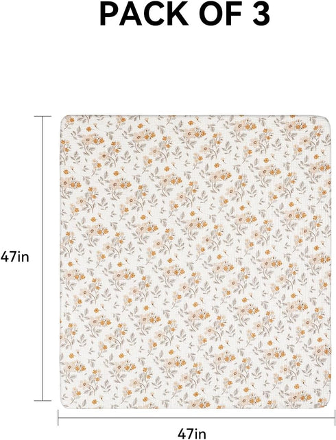 3 Pack 47"X47", TILLYOU Muslin Swaddles for Newborns Baby Blankets for Girls Boys Cotton Swaddle Blankets Yellow Flower