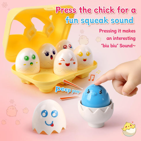 USATDD Easter Egg Toys Hide & Squeak Matching Eggs for Toddlers, Color Recognition Sensory Learning Toys, Fine Motor