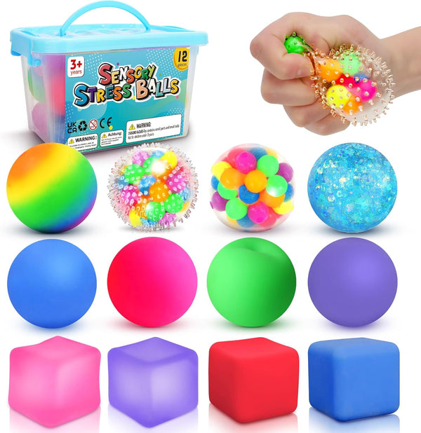 Stress Balls Fidget Sensory Toys: 12 Pack Squishy Stress Balls for Kids