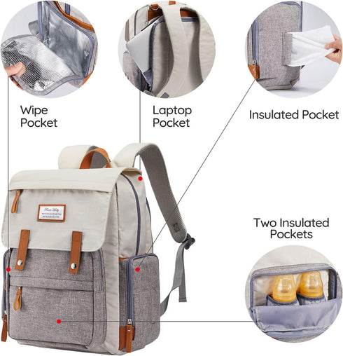 Backpack Frank Mully Diaper Bag Large Multifunction Travel Baby Bag for Mom Dad Cream White