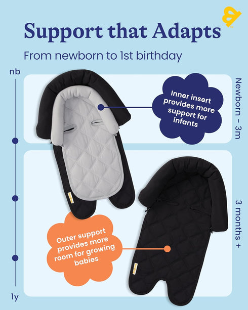 2-in-1 Travel Bug GoldBug Baby & Toddler Car Seat Head Support - Black
