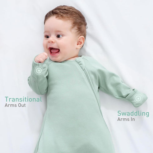2 Pack 3-6 Organic Cotton Transitional Baby Swaddle Sleep Sacks Arms Up Length Sleeves Mitten Cuffs Months, Wearable