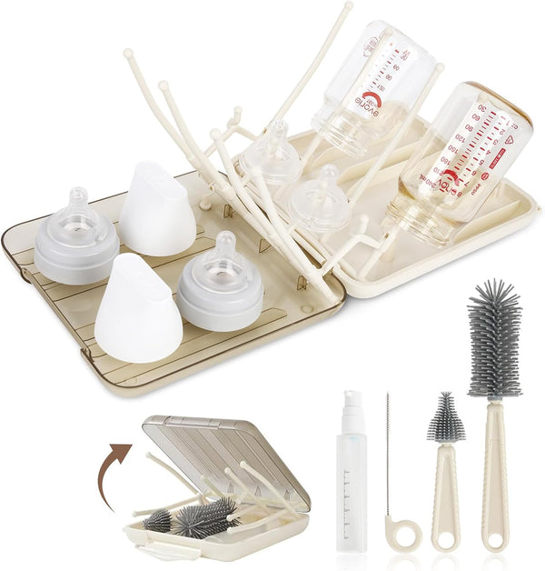 FXXQHT Baby Bottle Brush Set, 6-in-1 Travel Bottle Cleaning Kit with Silicone Bottle