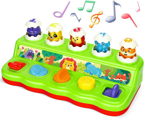 YEEBAY Pop Up Animals Toy with Music & Sound, Early Developmental Toy for 12-18 Months Baby, Infants & Toddlers