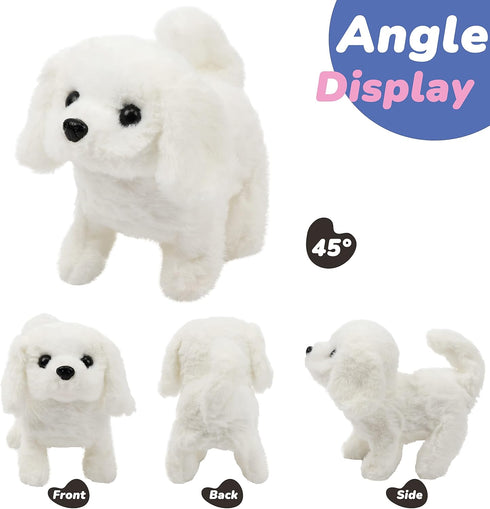 Hopearl 7'' White Bichon Interactive Electronic Pet Plush Toy, Woof and Moving Animated Nodding Head Gift for Toddlers