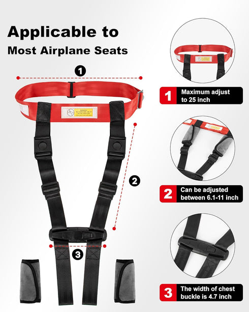 Duythy Airplane Harness for Toddlers with Soft Shoulder Pad Child Airplane Safety Travel Harness for Kids Baby Travel