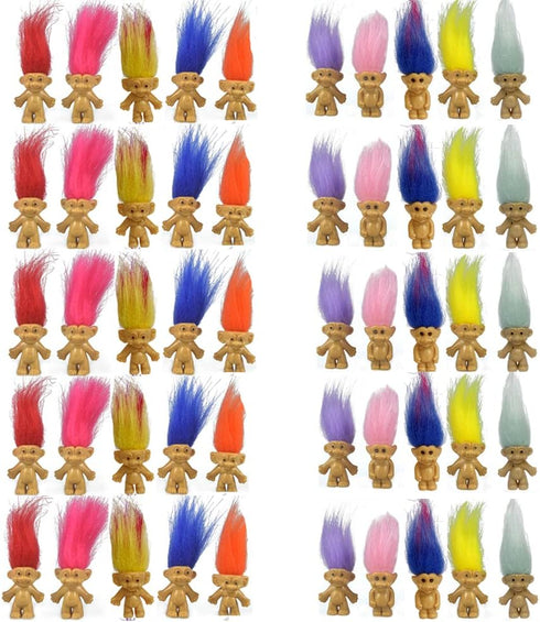 50PCS Lucky Mini Troll Dolls - Vintage 1.2" PVC Action Figures, Cute Little Guys Collection for Arts Crafts, Party