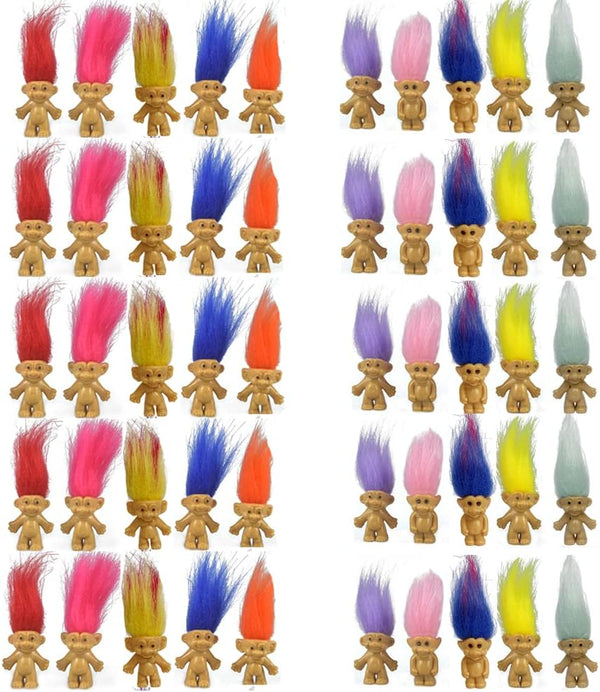 50PCS Lucky Mini Troll Dolls - Vintage 1.2" PVC Action Figures, Cute Little Guys Collection for Arts Crafts, Party