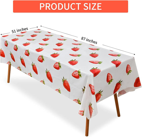 2 Pcs Strawberry Tablecloth, Plastic Table Covers 87 x 51 Inches for Birthday Party Supplies