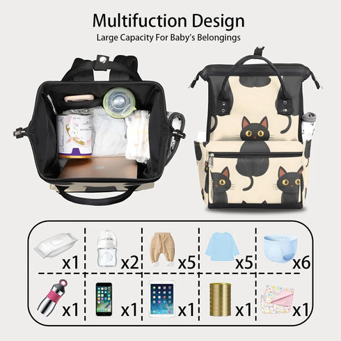 Hsnar Backpack Lovely Black Cats Waterproof Diaper Bag Large Capacity Baby Bag with Stroller Straps, Multi-Pocket