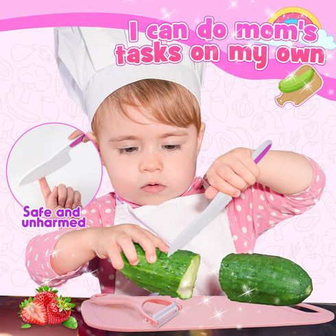 Windidi Set 3 4 5 6 7 8 9 10 Set, Kids Kitchen Knife for Real Cooking & Basket,Montessori Toys for Year Old Girls
