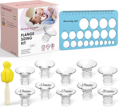 Flange Sizing Kit with 10PCS Inserts, Nipple Measurement Tool Ruler, Cleaning Brush for 24mm Most Pumps
