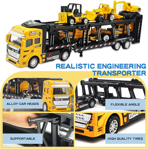 Set Pack 7 OTONOPI Car Transport Truck Toy Construction Diecast Cars Play Vehicle Carrier Trailer Truck with Mini Crane