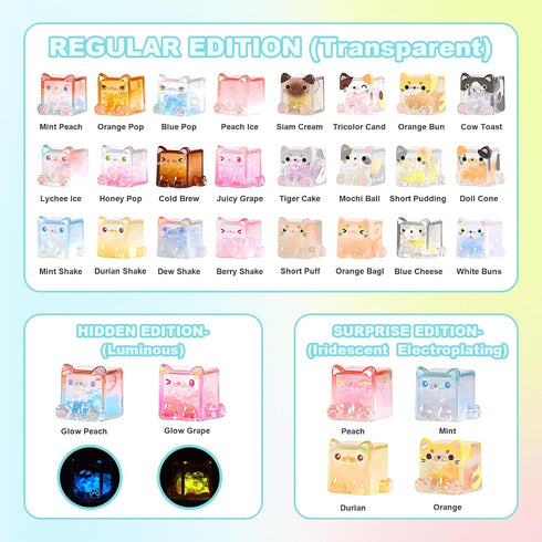 NBBRDDN (3 Square Cat Series Blind Box Figures per Box) Random Design Action Figure Cute Animal Blind Bag Collectible