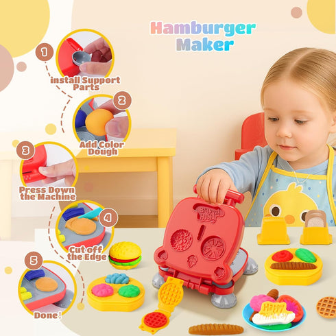 Rodsucs 3-in-1 Sets 4-8, 3-12, (12 Color Dough for Kids Ages Ice Cream Hamburger Noodle Maker Toy for Kids Arts &Crafts