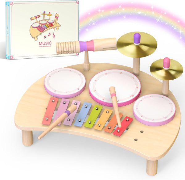 Meytccve Toddlers Drum Set Toys for 1 2 3 Year Old Girls,Montessori Music