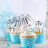 100 Pieces Graduation Foil Frill Firework Cupcake Toppers, 9 Inch Shape Food Picks for Halloween Party Supplies (Silver)