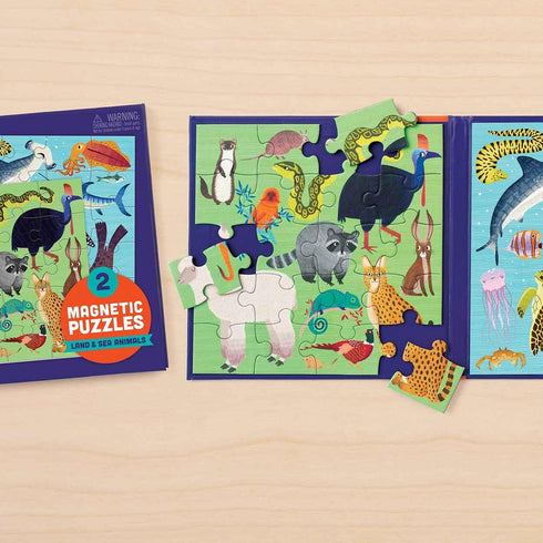 Mudpuppy Land & Sea Animals Magnetic Jigsaw Puzzle - 2 Magnetic Puzzles, 20 Pieces Each, 6.5” x 6.5” - Great for Kids