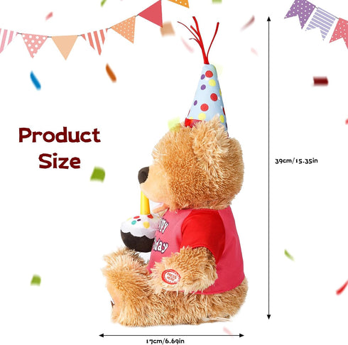 Adults,12" Dancing Singing Happy Birthday Interactive Teddy Bear Stuffed Animal W/Cupcake,Singing Stuffed Animals