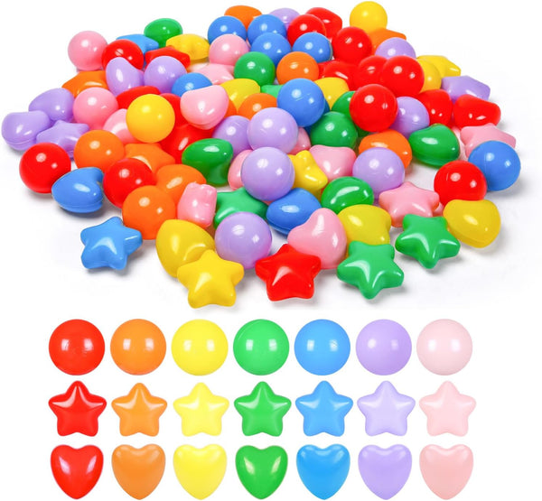 200 Star Ball Pit Balls Hearts for Toddlers, Phthalate Free BPA Free, 7 Bright Colors with Storage Bag