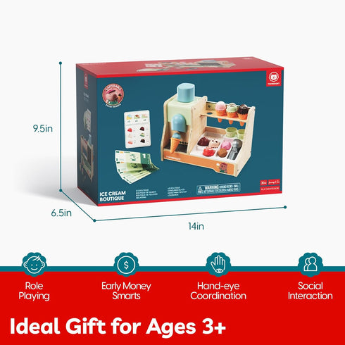 Set Counter 3+ TOP BRIGHT Wooden Ice Cream Pretend Play Toys, Play Kitchen for Kids with Ice Cream & Scoop & Menu