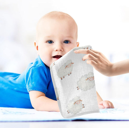 Count 11.8 11.8 Inch, 5 Pack vvfelixl Baby Washcloths Cotton Cute Curly Lamb Muslin Sheep Soft Face Towel for Newborn