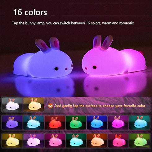 YOTOZU Cute Bunny Night Light, USB Rechargeable Kids Night Light with Warm White and 16 Colors Breathing Modes