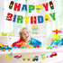 Faisichocalato Transportation Happy Birthday Banner, Car Bus Train Plane Photo Props Garland for Kids Party