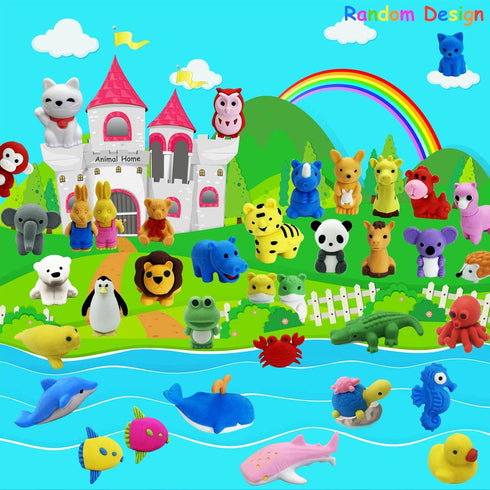 Kaemi 34Pcs Animal Erasers for Kids, 3D Puzzle Desk Pets, Take Apart Toys for Party Favors