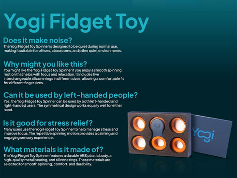 5 Yogi Fidget Toy for Adults & Kids Sensory Stress Relief Spinner with Silicone Finger Rings Quiet Desk Fidget