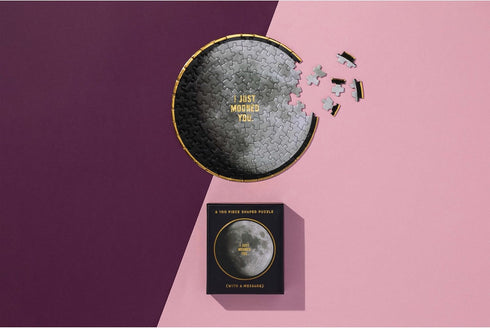 Brass Monkey I Just Mooned You - 100-Piece Mini Jigsaw Puzzle - Circle Puzzle with Gold Foil Accents