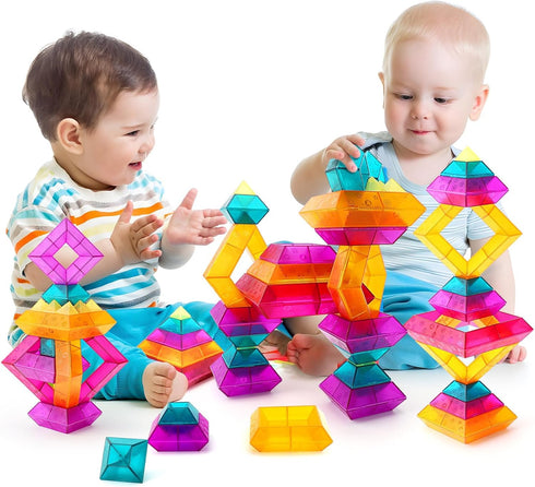 30-Piece Set 3-6 Building Blocks for Kids - STEM Preschool Learning Activities Ages Years Old, Light Table Compatible