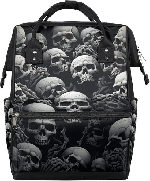 Hsnar Halloween Skull Print Waterproof Diaper Bag Backpack Large Capacity Baby Bag with