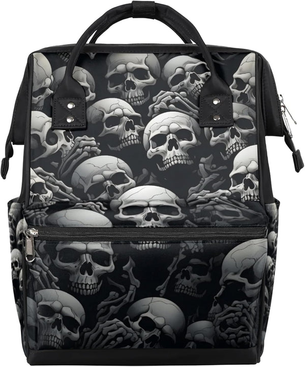 Hsnar Halloween Skull Print Waterproof Diaper Bag Backpack Large Capacity Baby Bag with