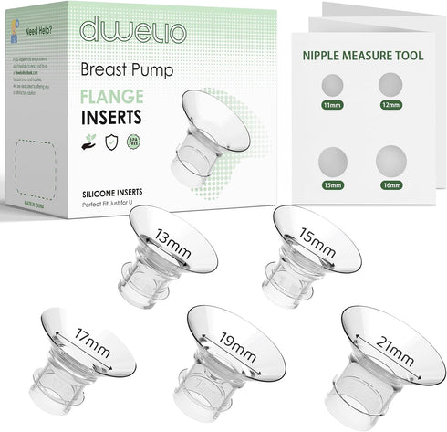 Dwelio Flange Sizing Kit with 5PCS Silicone Flange Inserts 13/15/17/19/21mm, Flange Insert for