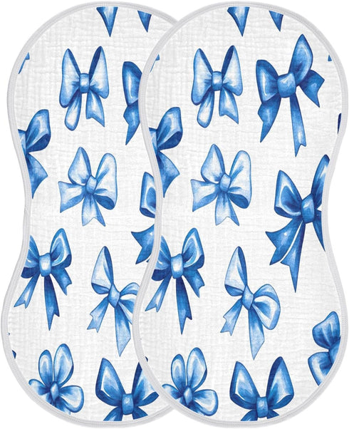 YETTASBIN Blue Bow Muslin Baby Burp Cloth, Super Soft Absorbent Cotton Burp Rag Baby Bibs Feeding Cloth for Newborn