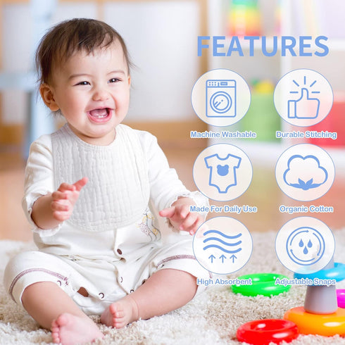 20 Pack 6 Zhanmai Muslin Baby Bibs Adjustable White Drool Bandana Bibs Absorbent Layers for Newborn Baby Girl Boy