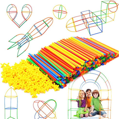 RAINBOW TOYFROG Building Straws and Connectors - 300 Pcs STEM Blocks Construction Toys for Boys & Girls