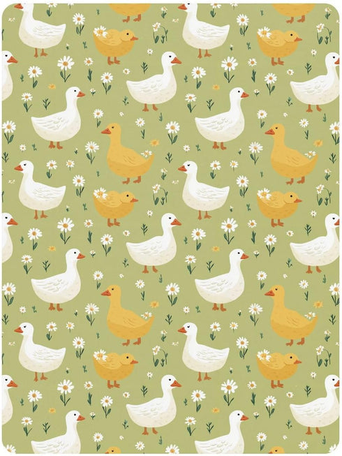 miaozhen 1 Pack 52x28 Cotton Baby Crib Sheets Soft Comfy Cute Cartoon Garden Gooses Green Crib Mattress Sheet