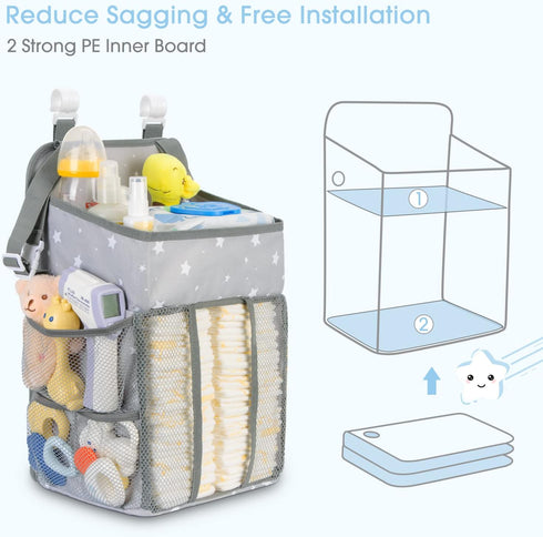 Maliton Changing Table Diaper Organizer - Baby Hanging Diaper Stacker Nursery Caddy Organizer for Cribs Playard Baby