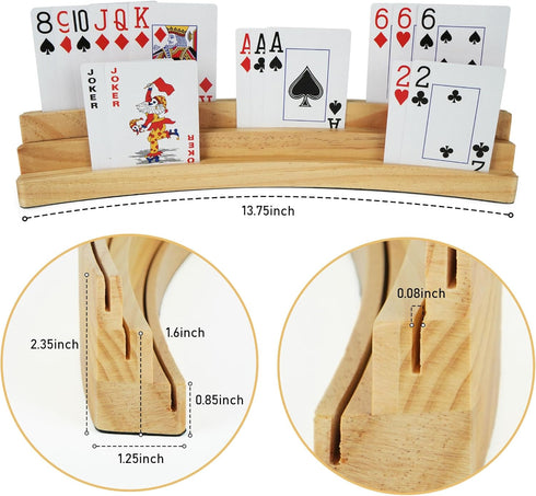 Set 4, 3-Tier LotFancy Playing Card Holders for Kids Adults Seniors, of Curved Wooden Card Holder for Family Card Game