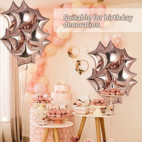 20pcs 18in Rose Gold Star Foil Balloons, Pink Star Shaped Helium Balloons for Birthday, Wedding, Party