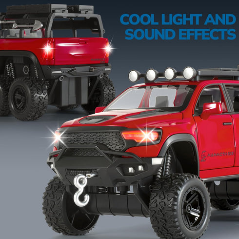 FRJV 1/32 Mammoth 4-7Red Toy Trucks for Boys Diecast Trucks Model Truck,Collectible Pickup Truck Model Kit,Pull Back